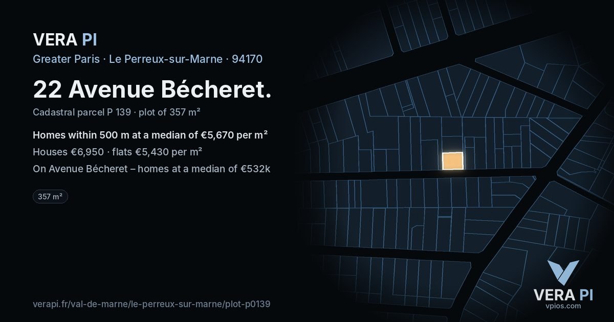 22 Avenue Bécheret, Le Perreux-sur-Marne at night – the plot lit, the parcels around coloured by the prices near them