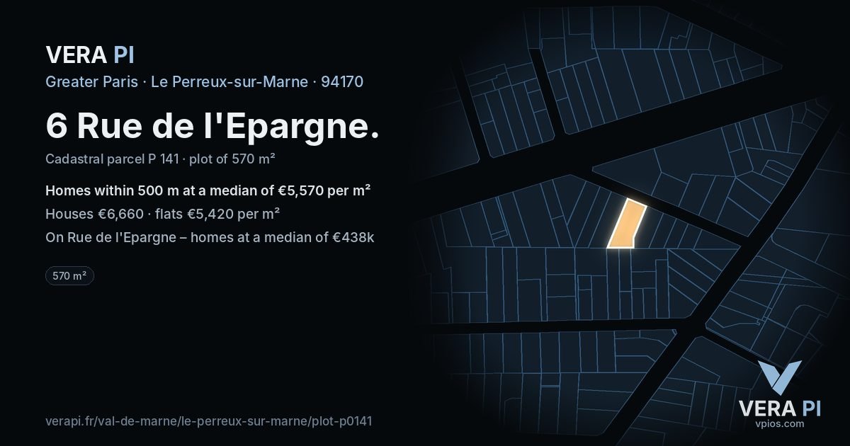 6 Rue de l'Epargne, Le Perreux-sur-Marne at night – the plot lit, the parcels around coloured by the prices near them