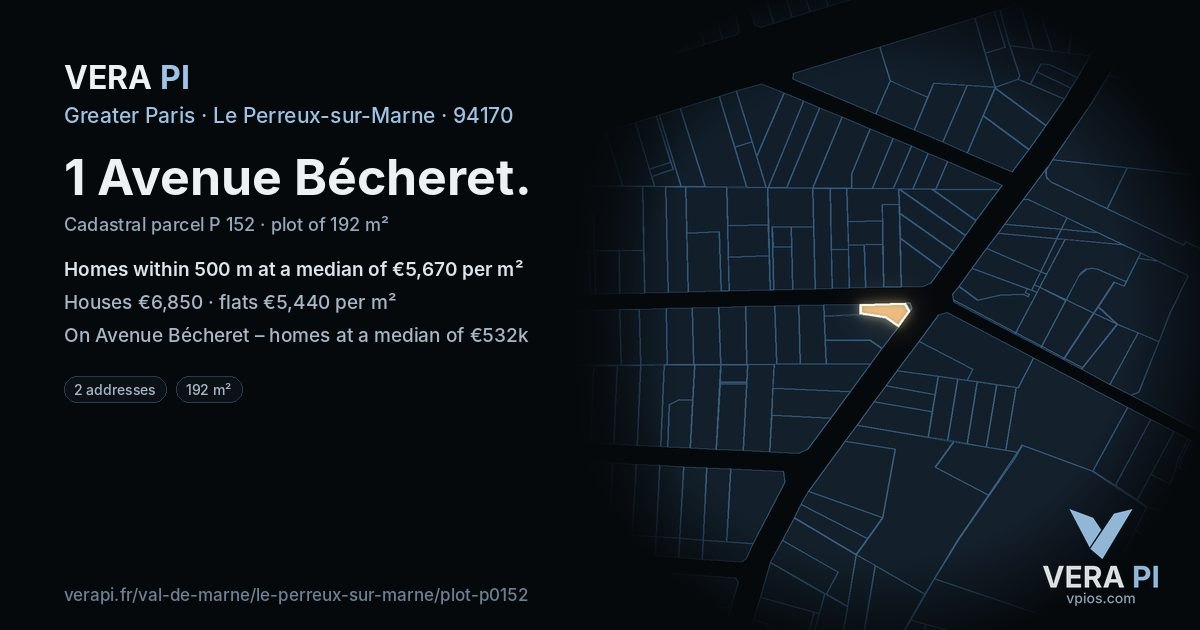 1 Avenue Bécheret, Le Perreux-sur-Marne at night – the plot lit, the parcels around coloured by the prices near them