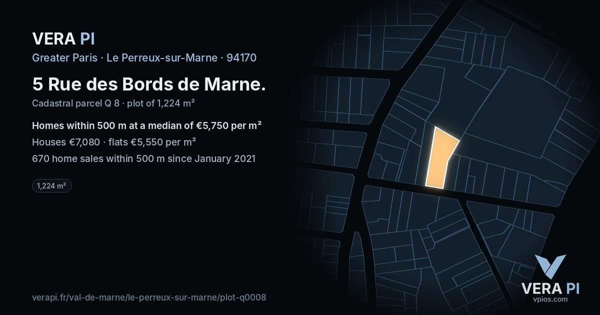 5 Rue des Bords de Marne, Le Perreux-sur-Marne at night – the plot lit, the parcels around coloured by the prices near them