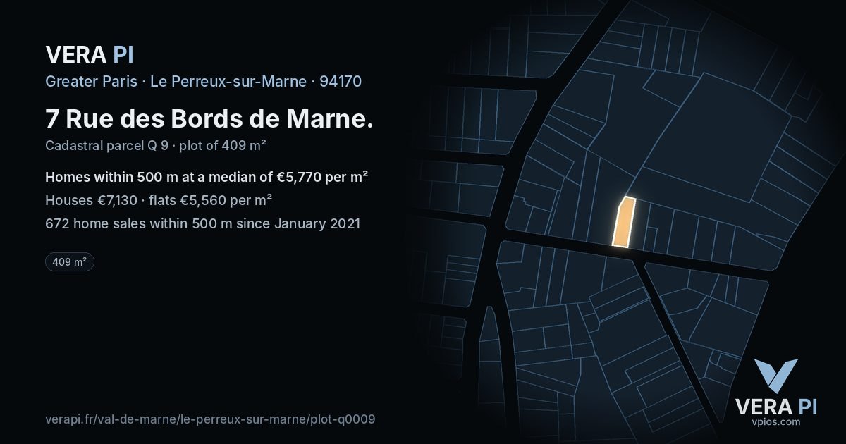 7 Rue des Bords de Marne, Le Perreux-sur-Marne at night – the plot lit, the parcels around coloured by the prices near them