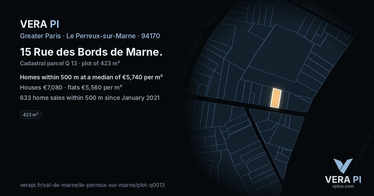 15 Rue des Bords de Marne, Le Perreux-sur-Marne at night – the plot lit, the parcels around coloured by the prices near them