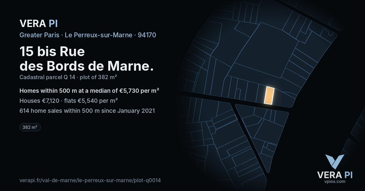 15 bis Rue des Bords de Marne, Le Perreux-sur-Marne at night – the plot lit, the parcels around coloured by the prices near them