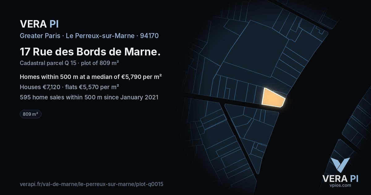 17 Rue des Bords de Marne, Le Perreux-sur-Marne at night – the plot lit, the parcels around coloured by the prices near them