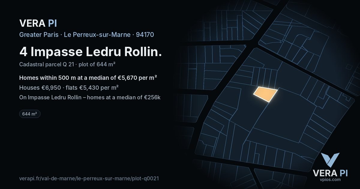 4 Impasse Ledru Rollin, Le Perreux-sur-Marne at night – the plot lit, the parcels around coloured by the prices near them