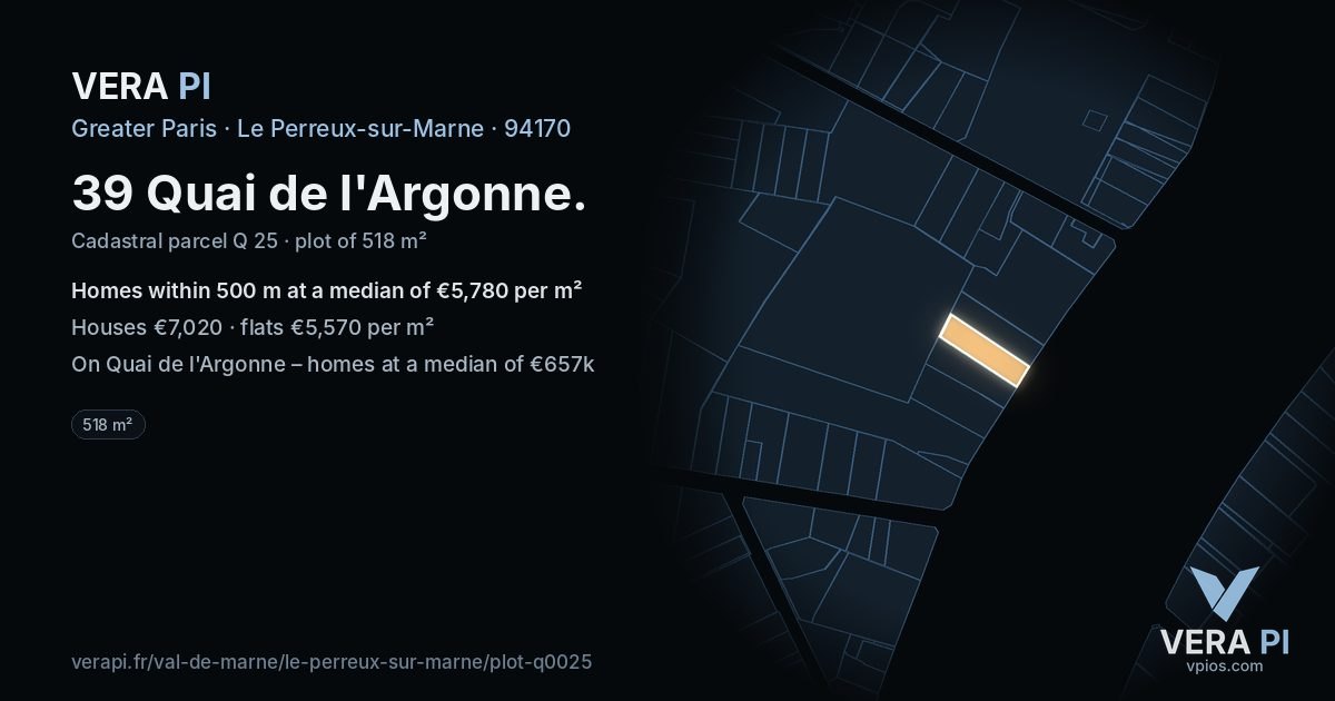 39 Quai de l'Argonne, Le Perreux-sur-Marne at night – the plot lit, the parcels around coloured by the prices near them