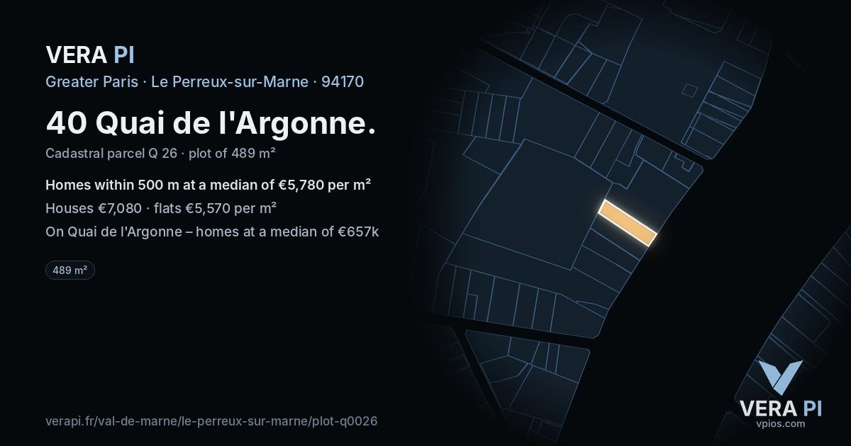 40 Quai de l'Argonne, Le Perreux-sur-Marne at night – the plot lit, the parcels around coloured by the prices near them
