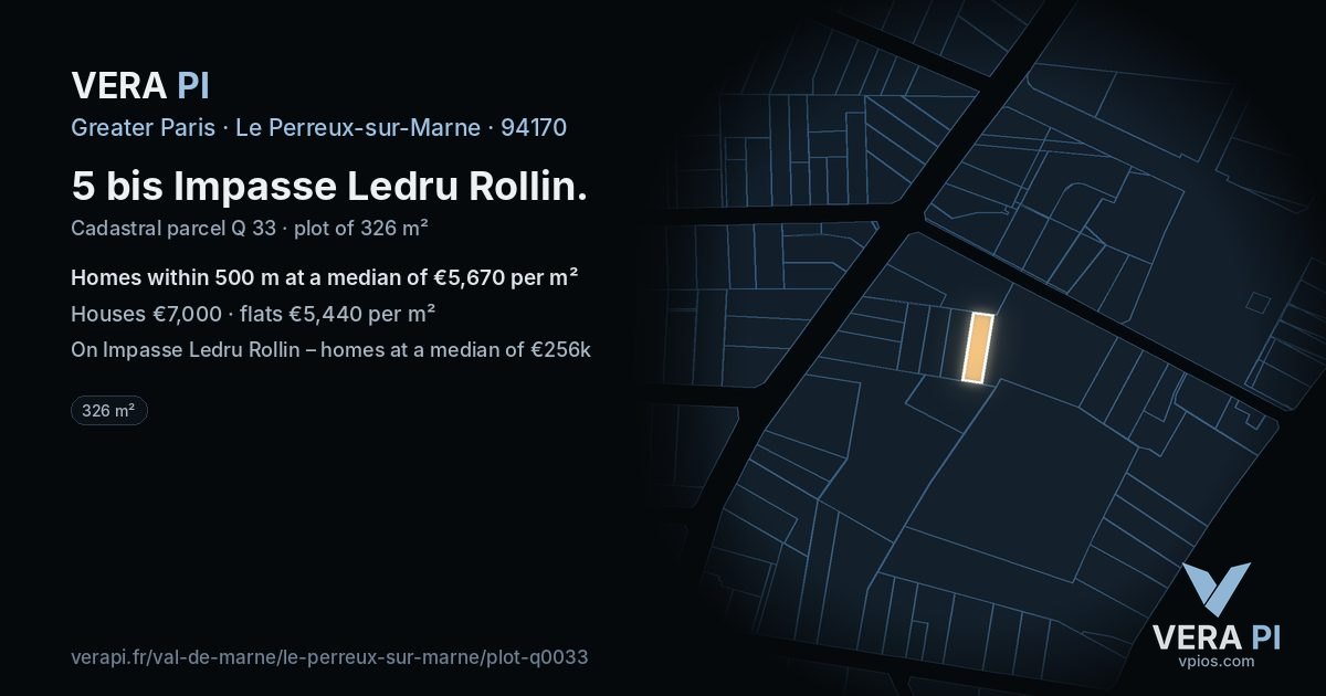 5 bis Impasse Ledru Rollin, Le Perreux-sur-Marne at night – the plot lit, the parcels around coloured by the prices near them