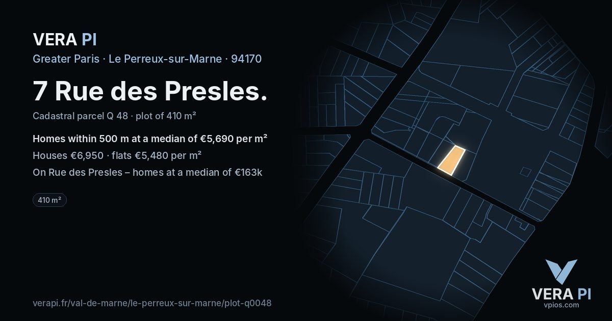 7 Rue des Presles, Le Perreux-sur-Marne at night – the plot lit, the parcels around coloured by the prices near them