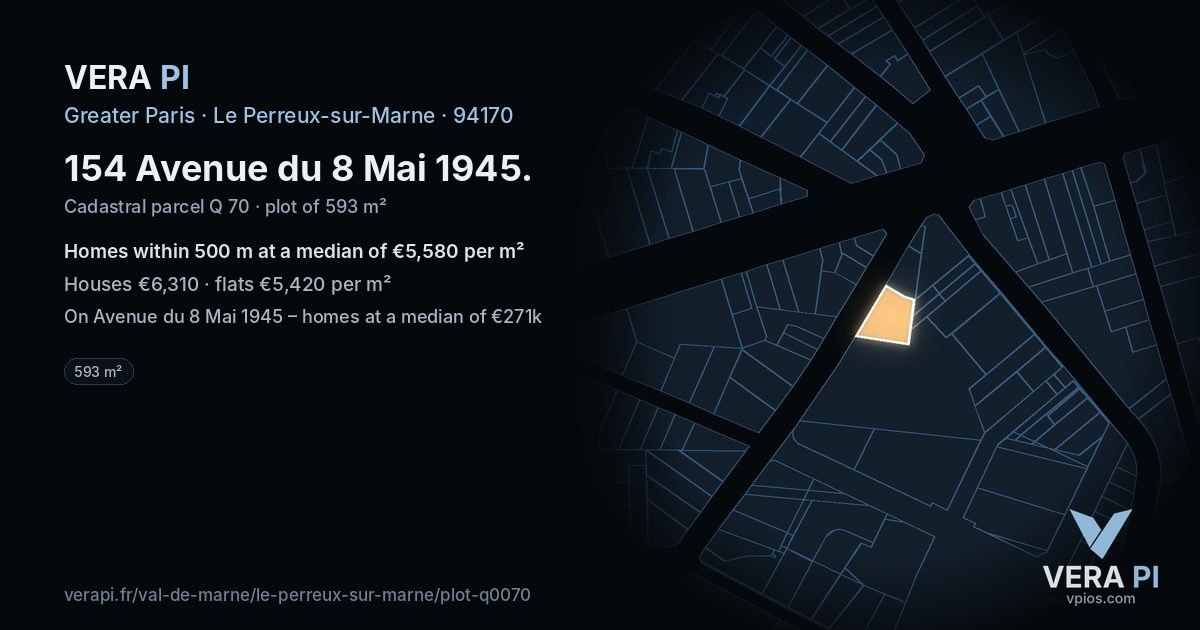 154 Avenue du 8 Mai 1945, Le Perreux-sur-Marne at night – the plot lit, the parcels around coloured by the prices near them