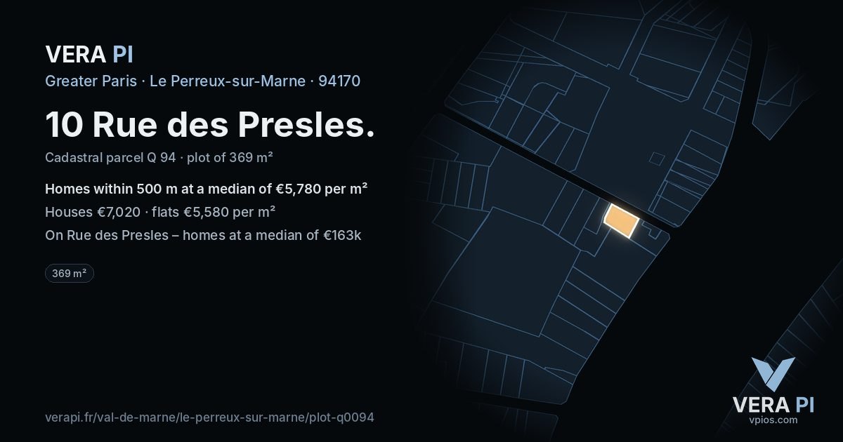 10 Rue des Presles, Le Perreux-sur-Marne at night – the plot lit, the parcels around coloured by the prices near them