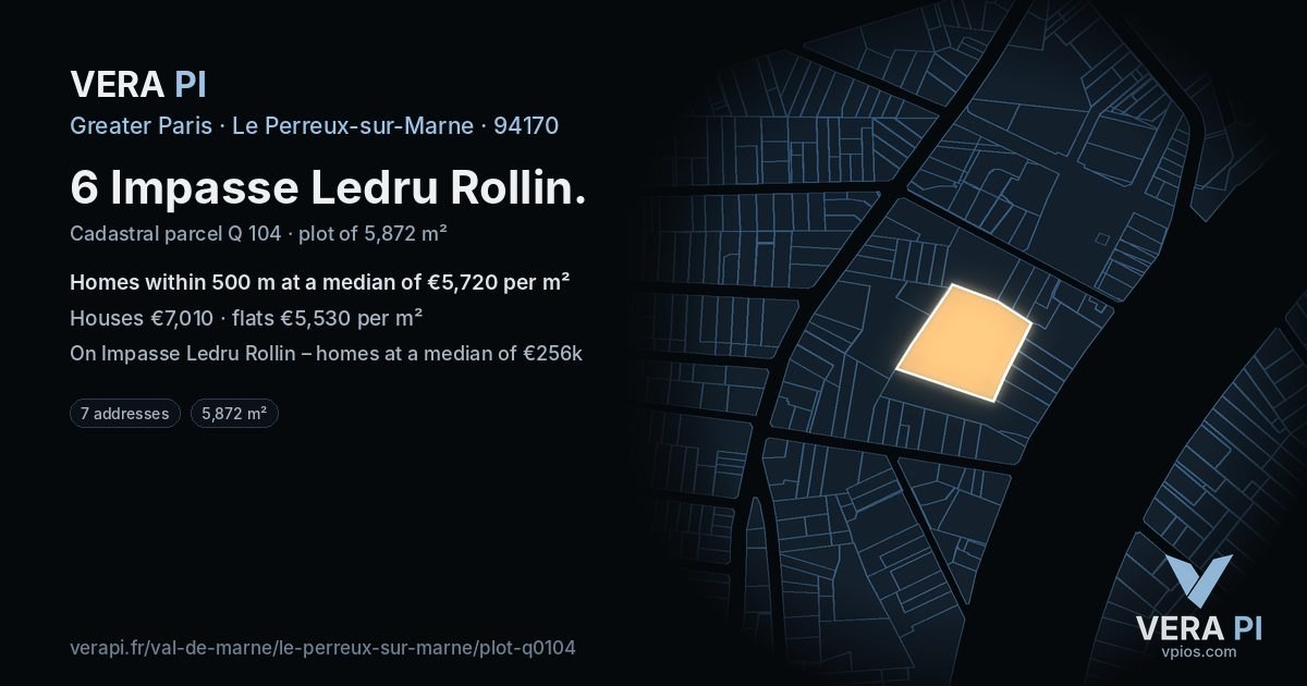 6 Impasse Ledru Rollin, Le Perreux-sur-Marne at night – the plot lit, the parcels around coloured by the prices near them