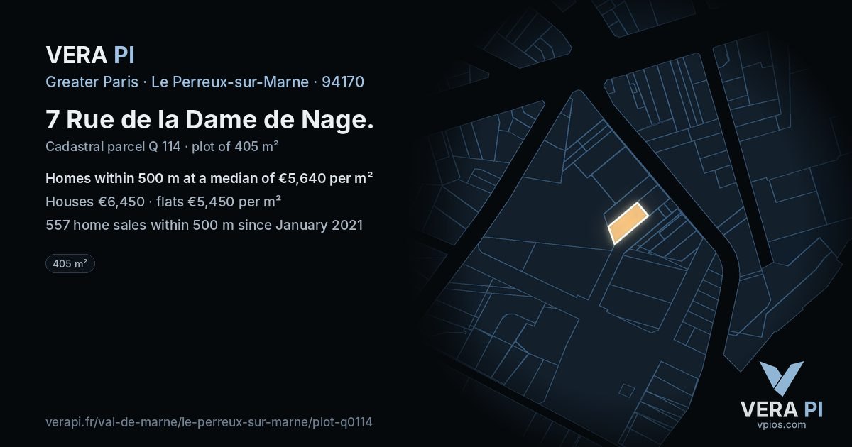 7 Rue de la Dame de Nage, Le Perreux-sur-Marne at night – the plot lit, the parcels around coloured by the prices near them