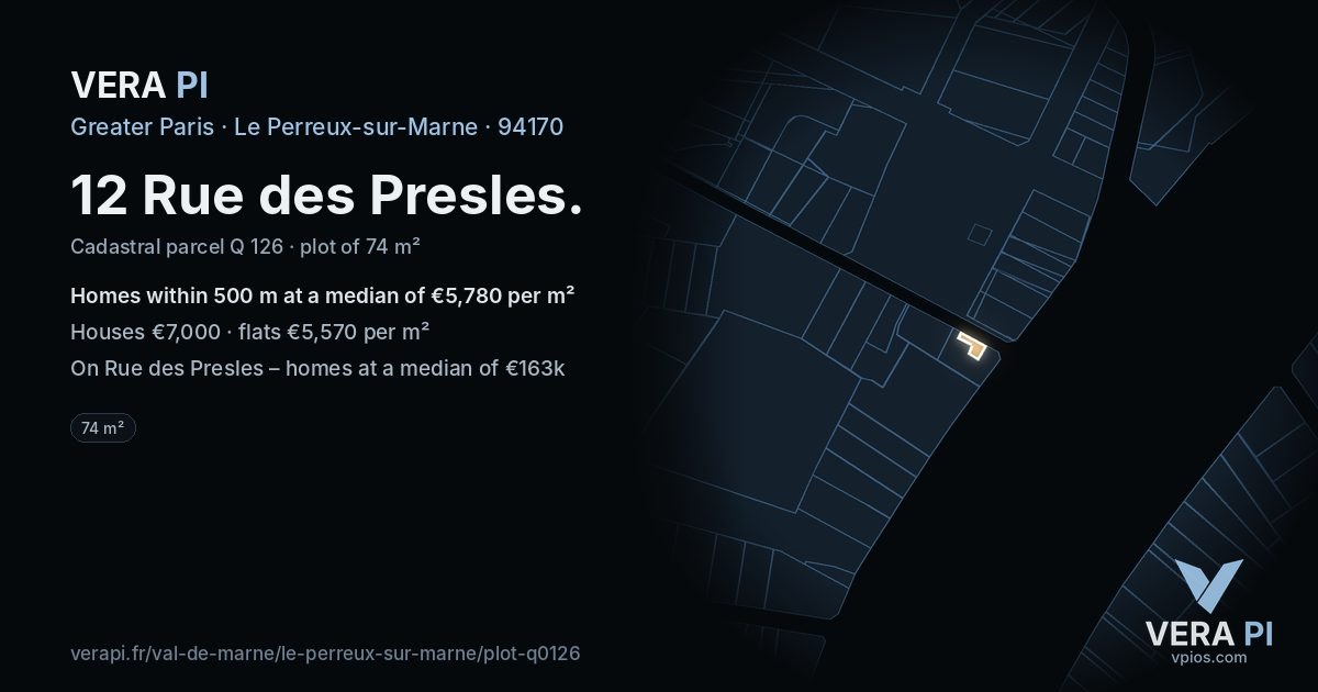 12 Rue des Presles, Le Perreux-sur-Marne at night – the plot lit, the parcels around coloured by the prices near them
