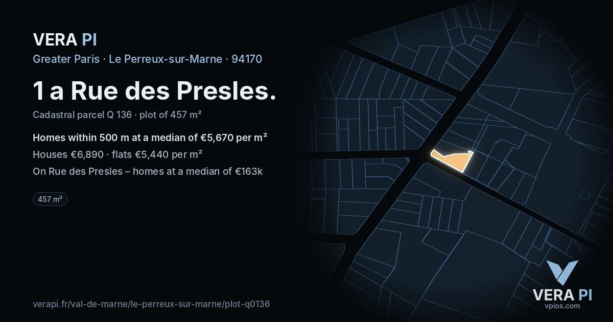 1 a Rue des Presles, Le Perreux-sur-Marne at night – the plot lit, the parcels around coloured by the prices near them