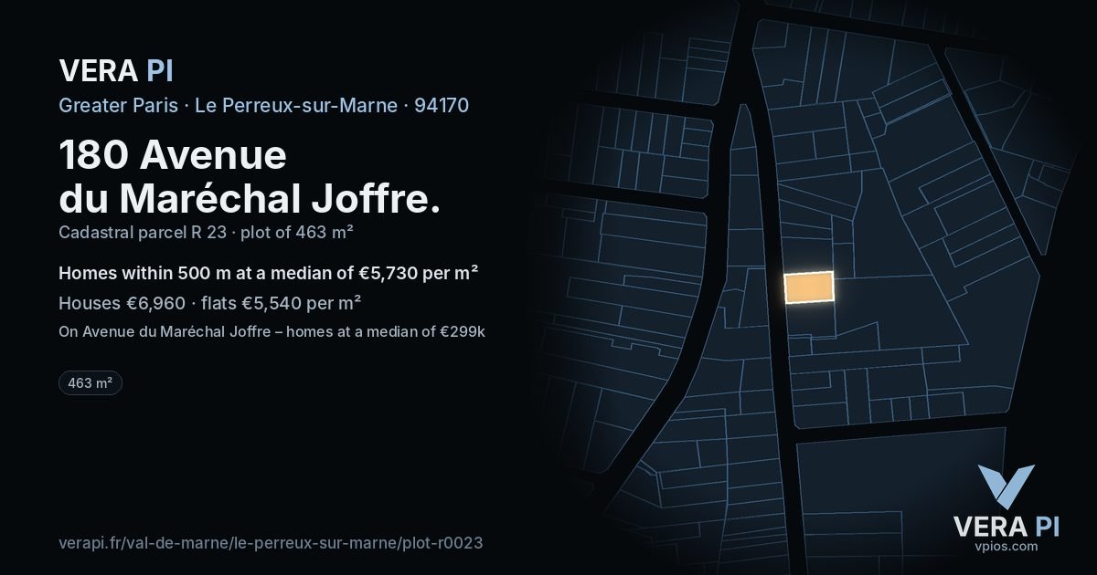 180 Avenue du Maréchal Joffre, Le Perreux-sur-Marne at night – the plot lit, the parcels around coloured by the prices near them