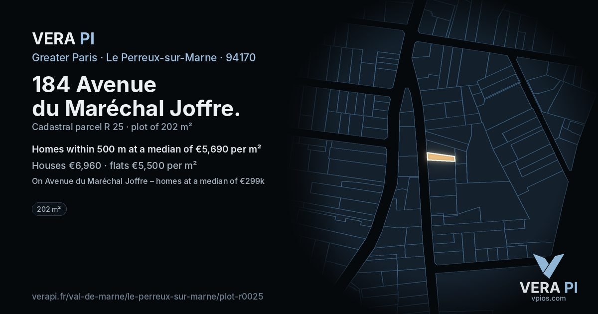 184 Avenue du Maréchal Joffre, Le Perreux-sur-Marne at night – the plot lit, the parcels around coloured by the prices near them