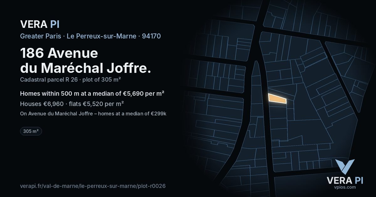 186 Avenue du Maréchal Joffre, Le Perreux-sur-Marne at night – the plot lit, the parcels around coloured by the prices near them