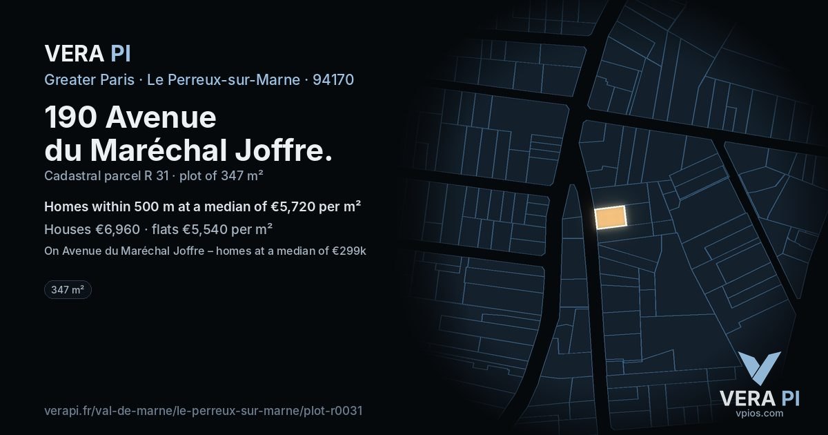 190 Avenue du Maréchal Joffre, Le Perreux-sur-Marne at night – the plot lit, the parcels around coloured by the prices near them