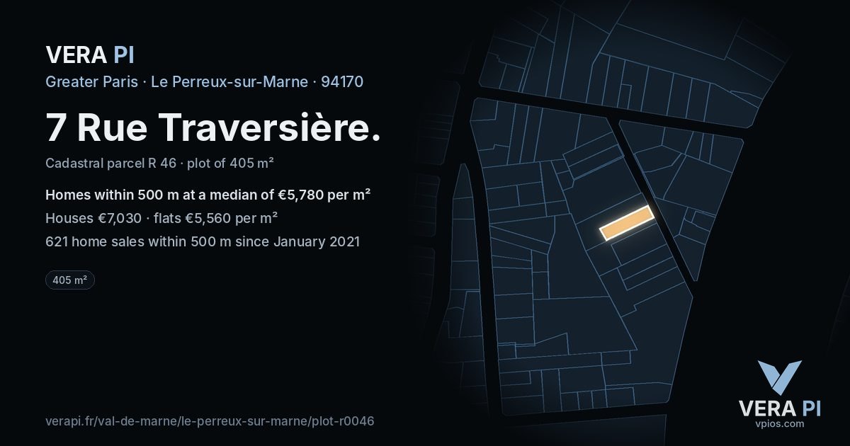 7 Rue Traversière, Le Perreux-sur-Marne at night – the plot lit, the parcels around coloured by the prices near them