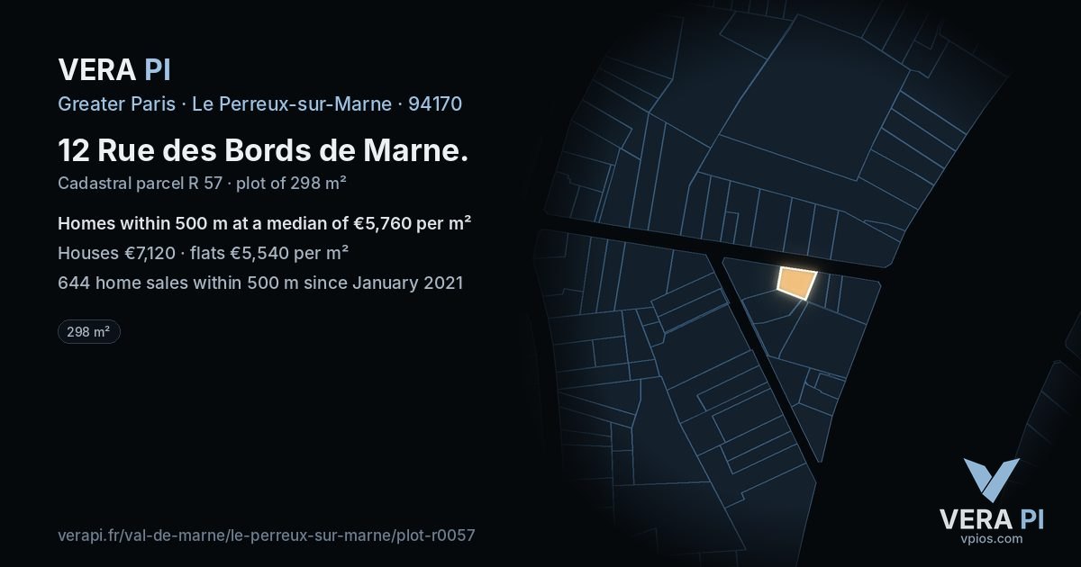 12 Rue des Bords de Marne, Le Perreux-sur-Marne at night – the plot lit, the parcels around coloured by the prices near them