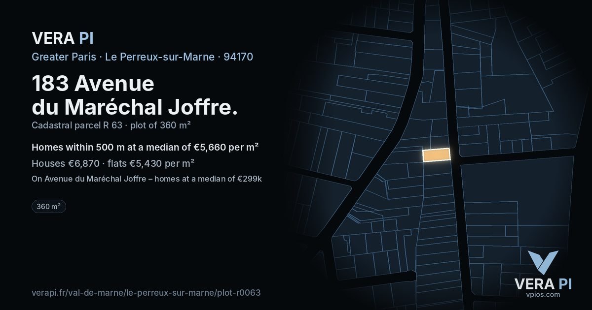 183 Avenue du Maréchal Joffre, Le Perreux-sur-Marne at night – the plot lit, the parcels around coloured by the prices near them