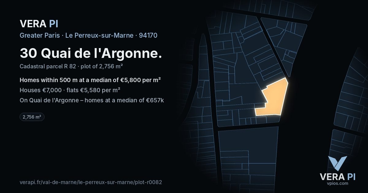 30 Quai de l'Argonne, Le Perreux-sur-Marne at night – the plot lit, the parcels around coloured by the prices near them