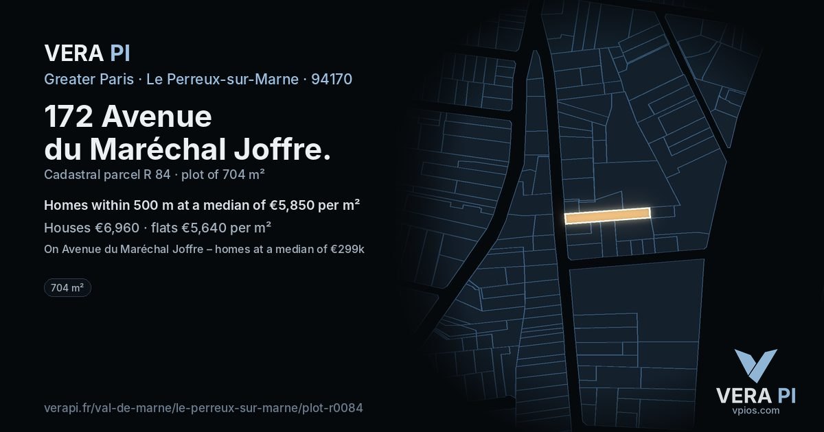 172 Avenue du Maréchal Joffre, Le Perreux-sur-Marne at night – the plot lit, the parcels around coloured by the prices near them