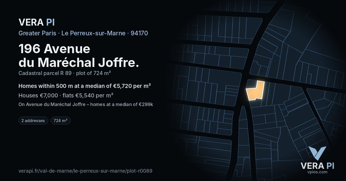 196 Avenue du Maréchal Joffre, Le Perreux-sur-Marne at night – the plot lit, the parcels around coloured by the prices near them