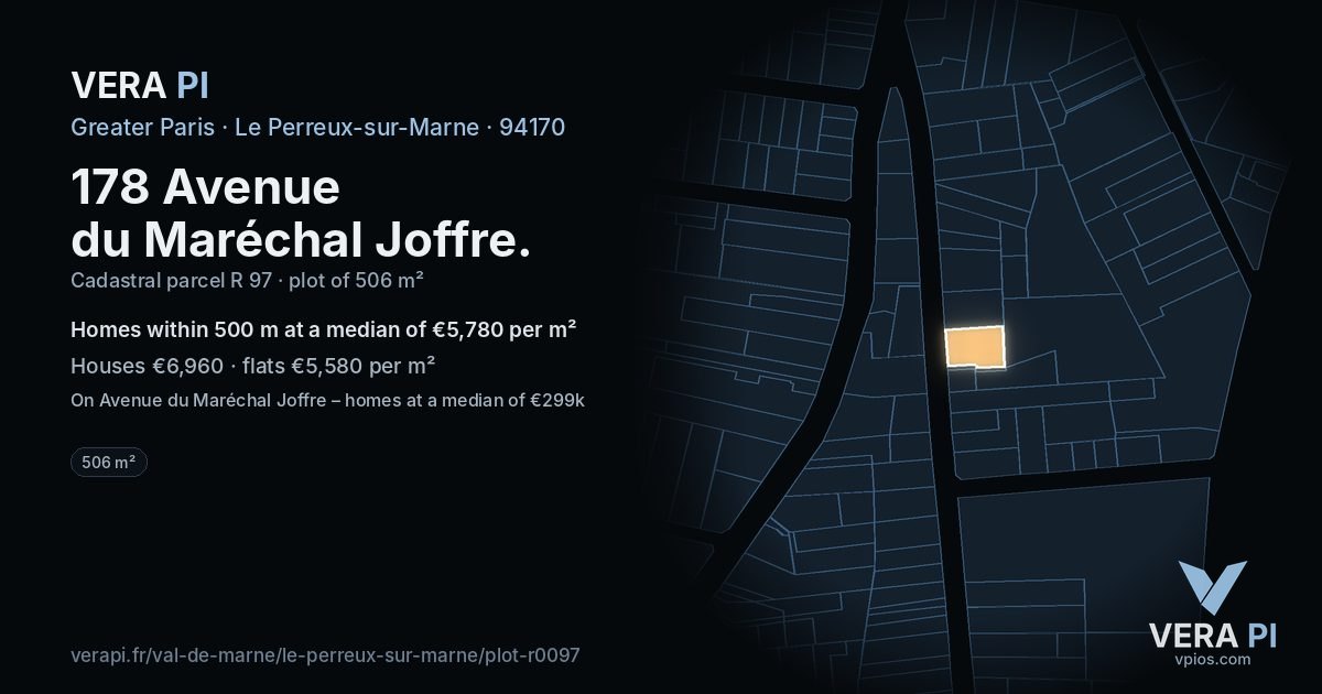 178 Avenue du Maréchal Joffre, Le Perreux-sur-Marne at night – the plot lit, the parcels around coloured by the prices near them