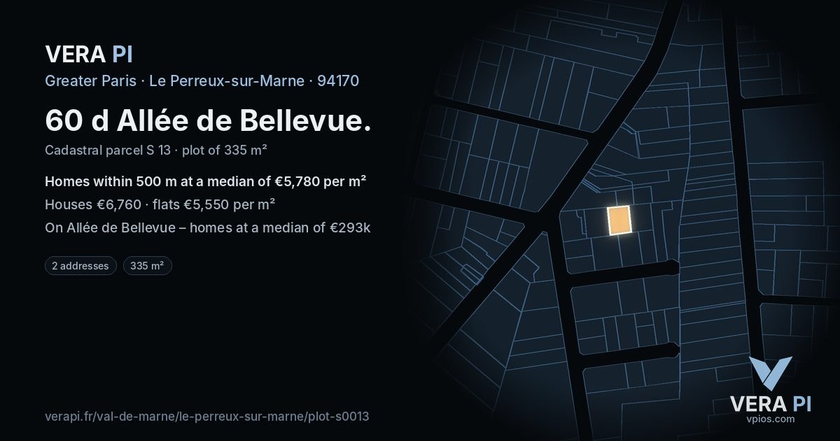 60 d Allée de Bellevue, Le Perreux-sur-Marne at night – the plot lit, the parcels around coloured by the prices near them