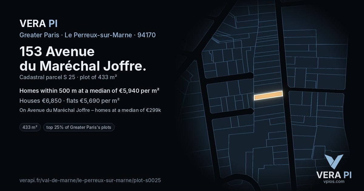 153 Avenue du Maréchal Joffre, Le Perreux-sur-Marne at night – the plot lit, the parcels around coloured by the prices near them
