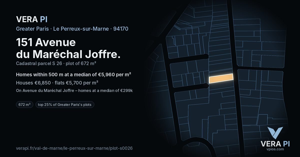 151 Avenue du Maréchal Joffre, Le Perreux-sur-Marne at night – the plot lit, the parcels around coloured by the prices near them