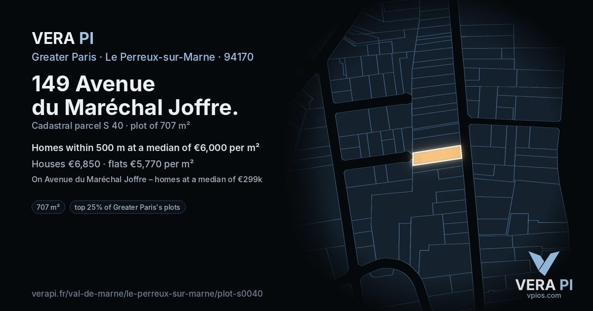 149 Avenue du Maréchal Joffre, Le Perreux-sur-Marne at night – the plot lit, the parcels around coloured by the prices near them