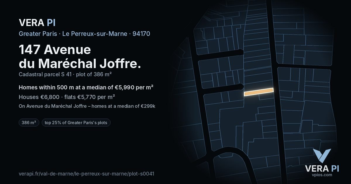 147 Avenue du Maréchal Joffre, Le Perreux-sur-Marne at night – the plot lit, the parcels around coloured by the prices near them