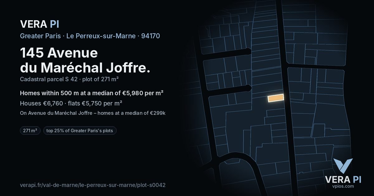 145 Avenue du Maréchal Joffre, Le Perreux-sur-Marne at night – the plot lit, the parcels around coloured by the prices near them