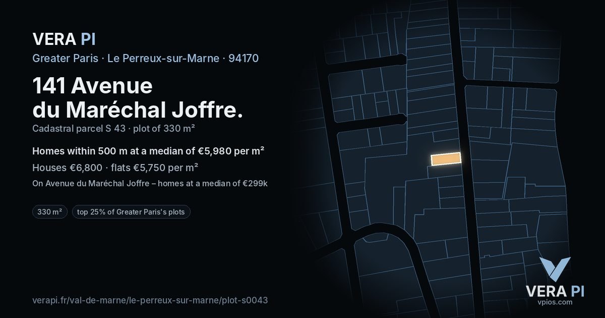 141 Avenue du Maréchal Joffre, Le Perreux-sur-Marne at night – the plot lit, the parcels around coloured by the prices near them