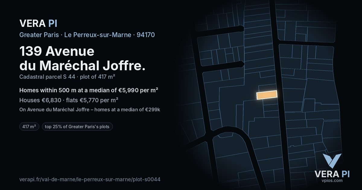 139 Avenue du Maréchal Joffre, Le Perreux-sur-Marne at night – the plot lit, the parcels around coloured by the prices near them