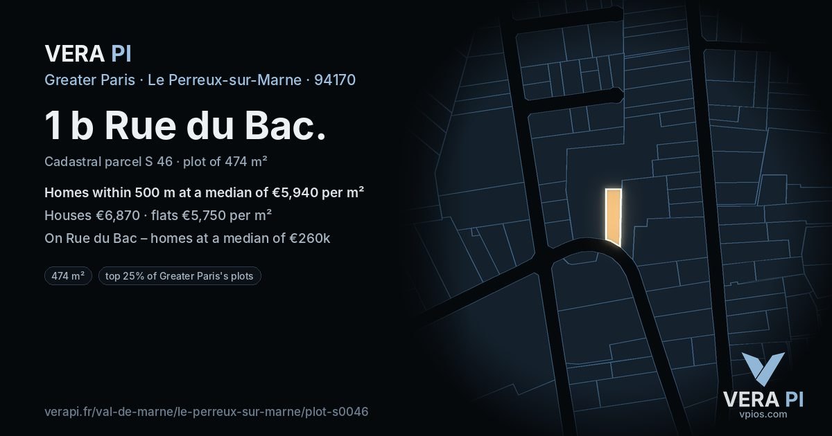 1 b Rue du Bac, Le Perreux-sur-Marne at night – the plot lit, the parcels around coloured by the prices near them