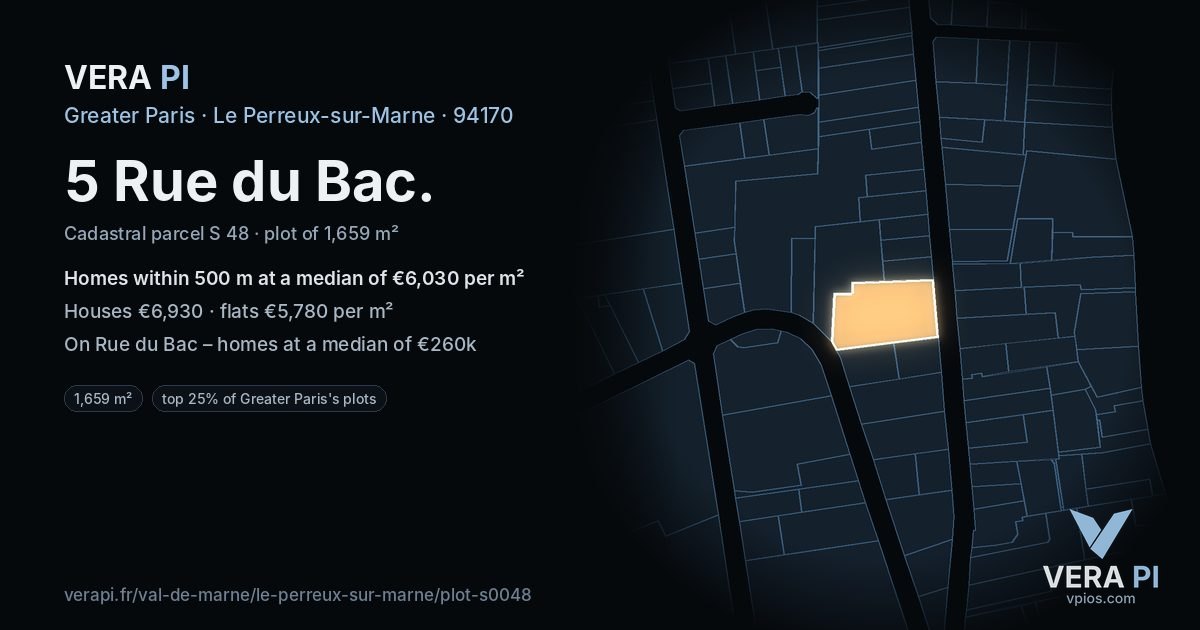 5 Rue du Bac, Le Perreux-sur-Marne at night – the plot lit, the parcels around coloured by the prices near them