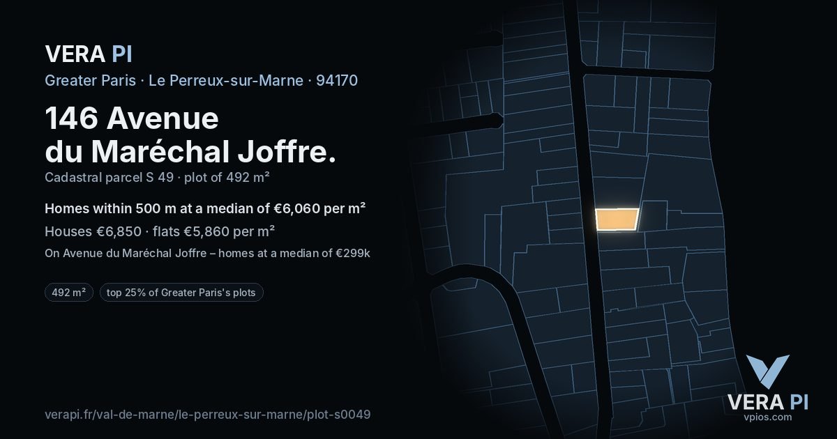 146 Avenue du Maréchal Joffre, Le Perreux-sur-Marne at night – the plot lit, the parcels around coloured by the prices near them