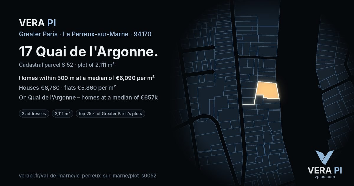 17 Quai de l'Argonne, Le Perreux-sur-Marne at night – the plot lit, the parcels around coloured by the prices near them