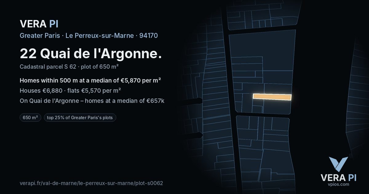 22 Quai de l'Argonne, Le Perreux-sur-Marne at night – the plot lit, the parcels around coloured by the prices near them