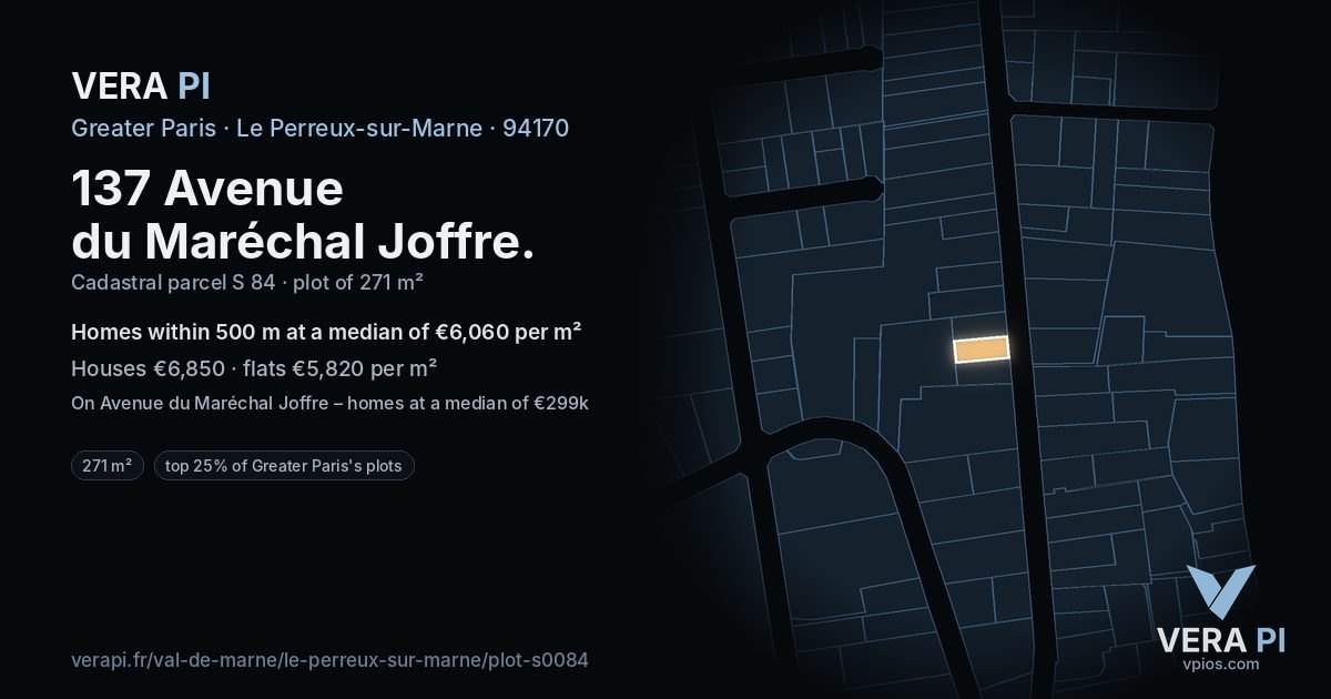 137 Avenue du Maréchal Joffre, Le Perreux-sur-Marne at night – the plot lit, the parcels around coloured by the prices near them