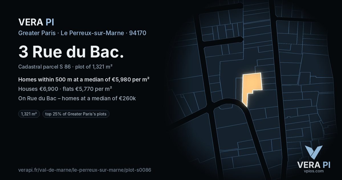 3 Rue du Bac, Le Perreux-sur-Marne at night – the plot lit, the parcels around coloured by the prices near them