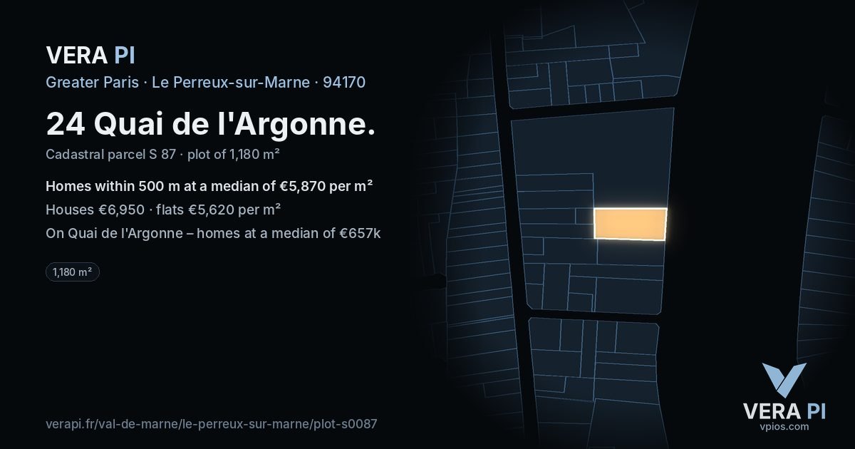 24 Quai de l'Argonne, Le Perreux-sur-Marne at night – the plot lit, the parcels around coloured by the prices near them