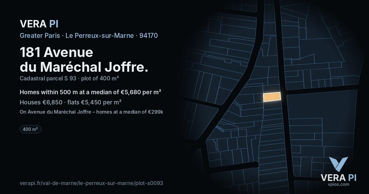 181 Avenue du Maréchal Joffre, Le Perreux-sur-Marne at night – the plot lit, the parcels around coloured by the prices near them