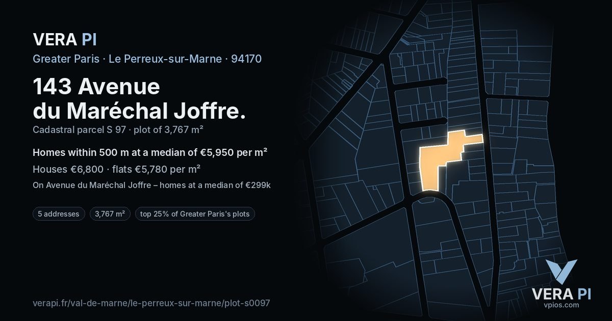 143 Avenue du Maréchal Joffre, Le Perreux-sur-Marne at night – the plot lit, the parcels around coloured by the prices near them