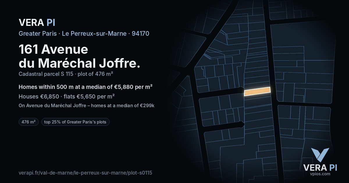 161 Avenue du Maréchal Joffre, Le Perreux-sur-Marne at night – the plot lit, the parcels around coloured by the prices near them