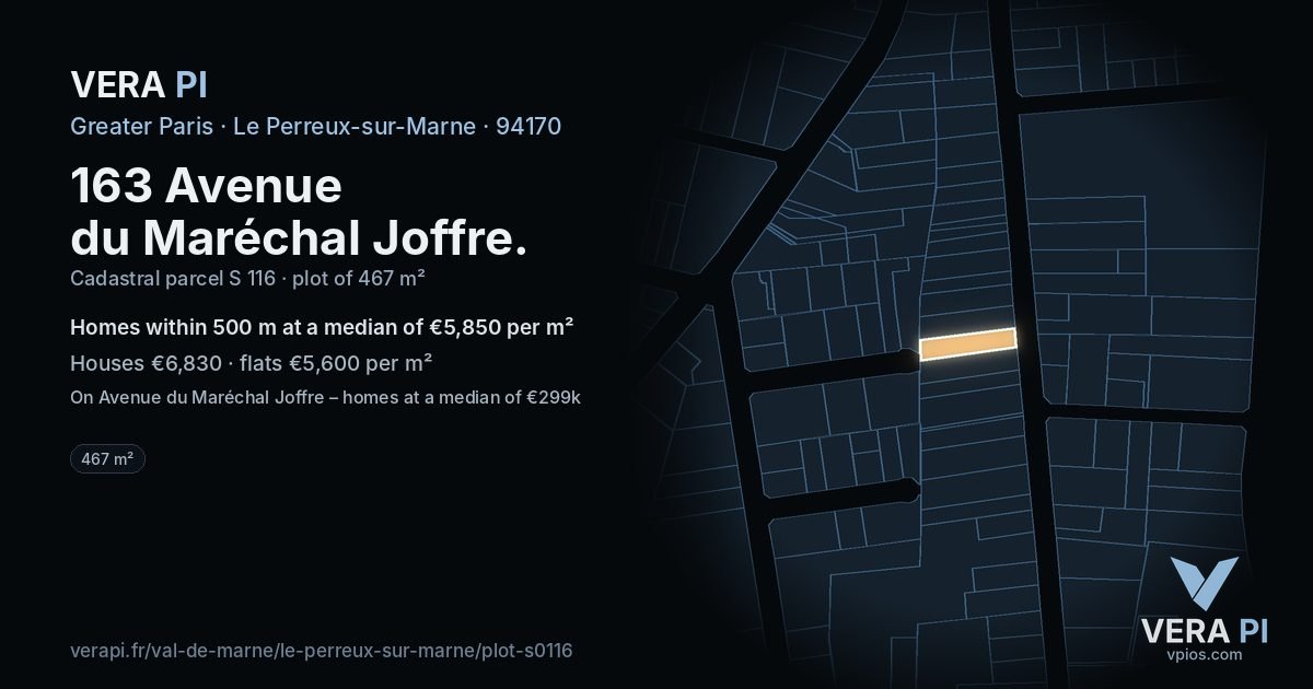 163 Avenue du Maréchal Joffre, Le Perreux-sur-Marne at night – the plot lit, the parcels around coloured by the prices near them